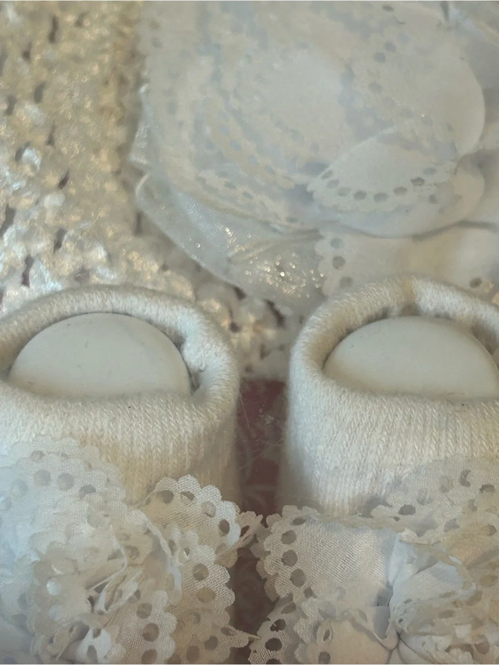 Nursery Rhyme White Crochet Baby Hat with Flower and Matching Socks